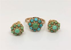 A 9ct gold turquoise cluster ring and similar pair of earrings CONDITION REPORT: 6g