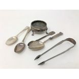 A group of Georgian silver including salt, spoons,