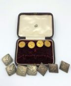 Some unusual buttons together with a pair of cuff links relating to the coronation of George IV in