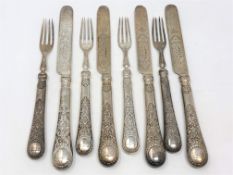 A fine set of eight silver-gilt knives and forks (4+4),