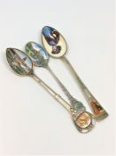 Three good quality enamelled silver spoons