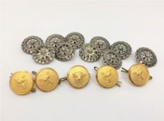 Ten 19th century silver buttons and five gilt fox head buttons