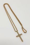 An antique gold seed pearl set cross pendant on 9ct gold chain CONDITION REPORT: 6g