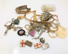 Assorted silver and gilt jewellery including enamelled cufflinks, bone,