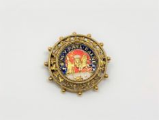 An antique 18ct gold and enamel brooch 'S M V PAUL RAINER', 7.4g, diameter 32 mm.