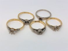 Five 18ct gold vacant rings all set with diamonds CONDITION REPORT: 11.