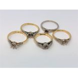 Five 18ct gold vacant rings all set with diamonds CONDITION REPORT: 11.