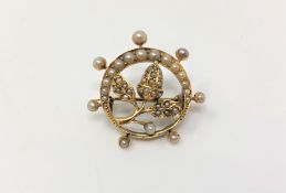 An antique gold and pearl acorn brooch CONDITION REPORT: Apparently unmarked. 4.