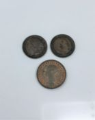 A fine 1844 half farthing and two third farthings 1885 and 1902 (3)