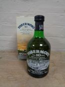 A bottle of Tobermory 10 year single malt scotch whisky,