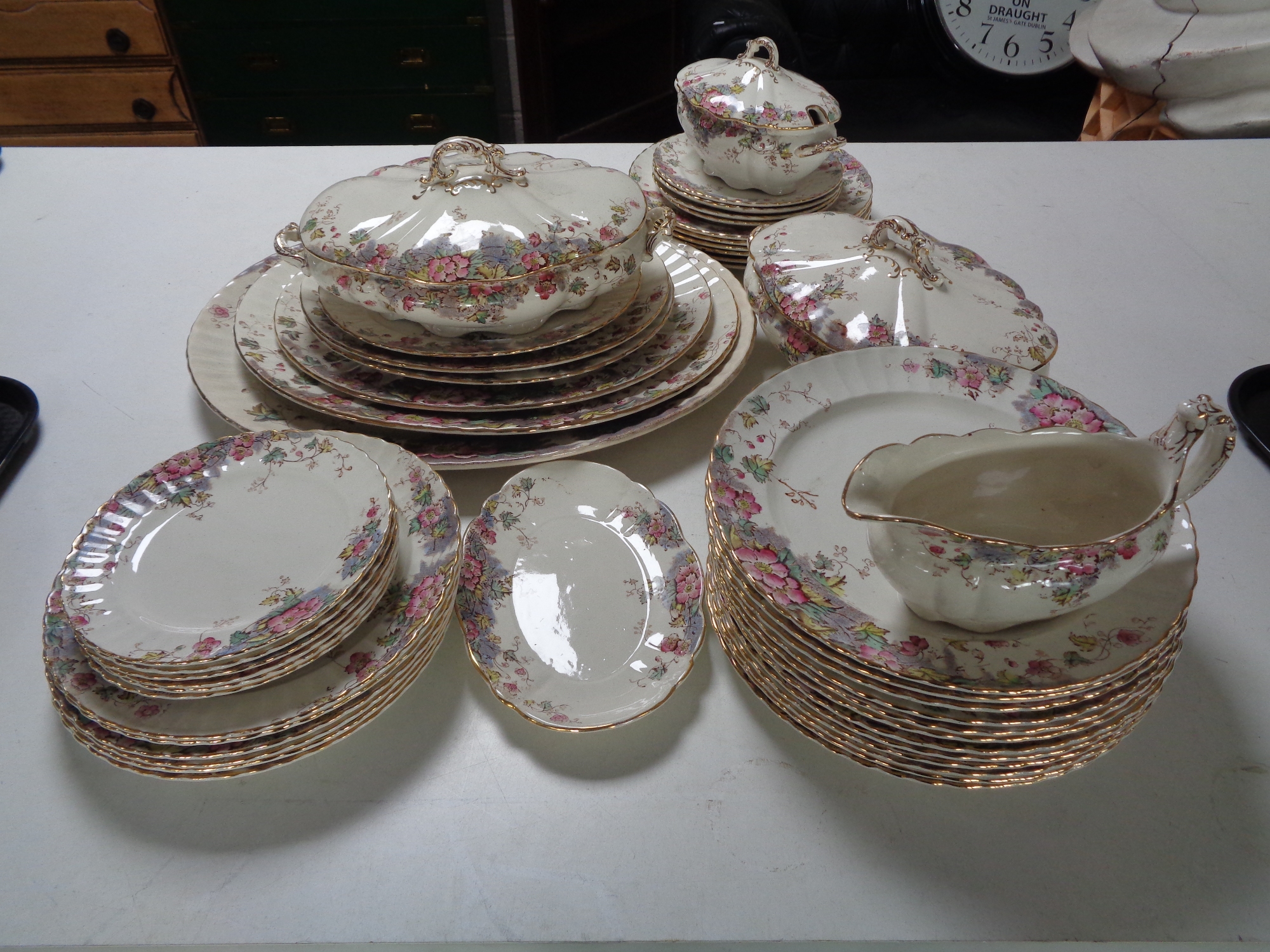 46 pieces of antique Montrose dinner ware
