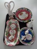 A tray containing Maling bowls and trinket trays, Circle of Love figure,