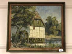 Continental school : oil on canvas, a water mill, framed.