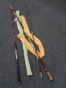 Three beach casting fishing rods to include Daiwa etc