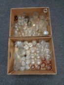 Two boxes containing 20th century glassware