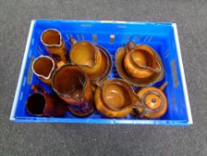 A crate containing Ridgways 'Coaching days and coaching ways', jugs, bowls,