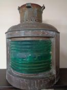 An antique copper ship's bulkhead lamp - Starboard