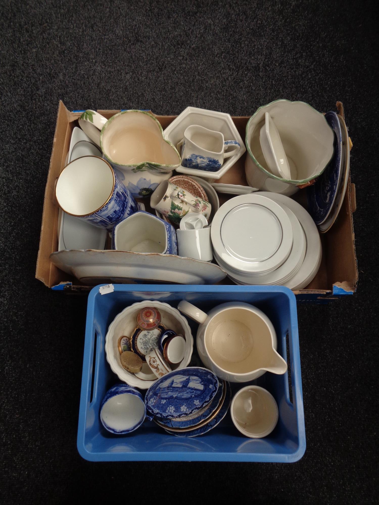 Two boxes of Ringtons blue and white caddies, Maling North East Coast tea cup and saucer (a/f),
