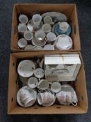 Two boxes containing English and continental tea china