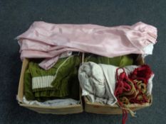 Two boxes containing curtains and curtain linings