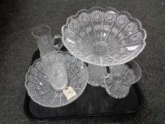 Nine pieces of Czechoslovakian crystal to include a large fluted vase, a shallow bowl, a tankard,