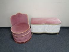 A loom blanket box with pink dralon seat,