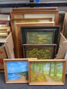 A box of framed continental school oils on canvas,