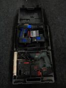 A cased Bosch 12V electric drill together with a further cased NU power 24 volt drill