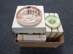 A box containing Spode collector's plates depicting horses together with a Maling Queen's