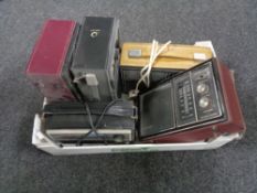 A box containing five transistor radios to include Harvard,