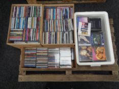 Three boxes and a crate containing various CDs