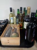 A tray containing a Croft port and Baileys gift set in wooden crate together with 7 further bottles