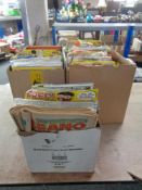 Three boxes containing Beano annuals and comics