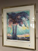 Continental school : signed colour print, limited edition number 38 of 250, depicting a palm tree,