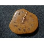 A twentieth century rustic battery operated wall clock made from silver birch by Sinclair