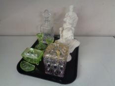 A tray containing Edinburgh International crystal whiskey decanter with stopper,