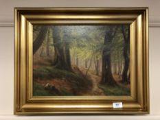 Continental school : oil on panel, woodland landscape, framed.