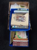 Two boxes and two baskets of books, antiques,