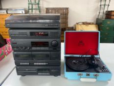 A JVC Hi-Fi system together with a GPO retro style turntable