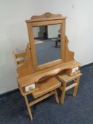 A pine dressing table mirror fitted with two drawers,