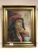 Continental school : oil on canvas, portrait study of a lady, framed.