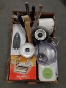 A box containing kitchen ware to include food processor and blender, an imperial pasta machine,