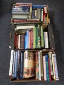 Three boxes of hardbacked books, cookery, dictionary,