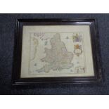 An antiquarian hand coloured map of England and Wales by Willem and Joan Blaeu in the year 1635.