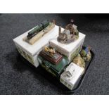 A tray containing Lilliput Lane figures to include Cap House Colliery,