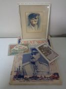 A framed 20th century watercolour depicting a man in a naval cap,