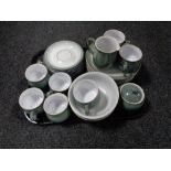 A tray containing 26 pieces of Denby tea and dinner ware.