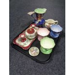 A tray of Maling ware to include Sunday dishes, peony rose trinket set, storm pattern jug etc.