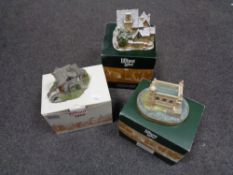 Three boxed electronic Lilliput Lane ornaments to include Helmere Cottage,