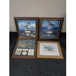 Three framed limited edition RAF montages containing coins together with a further framed John